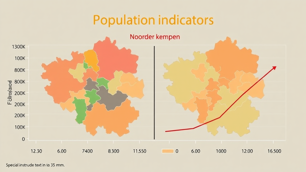 Chart comparing population indicators of noorder kempen to other flemish region areas with arrows and color-coded regions