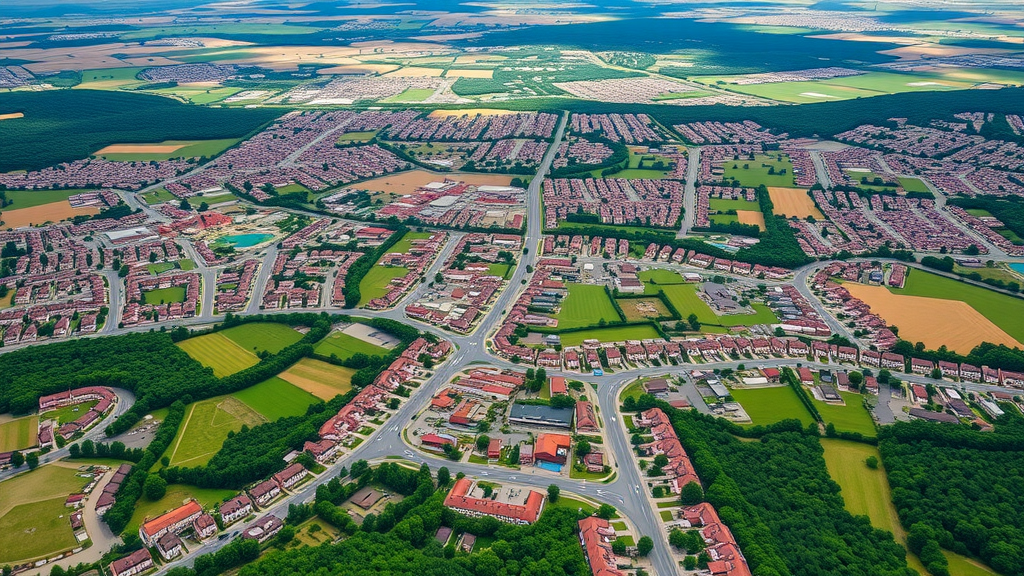 aerial view of Campine region urban sprawl, urbanization noorder kempen belgium
