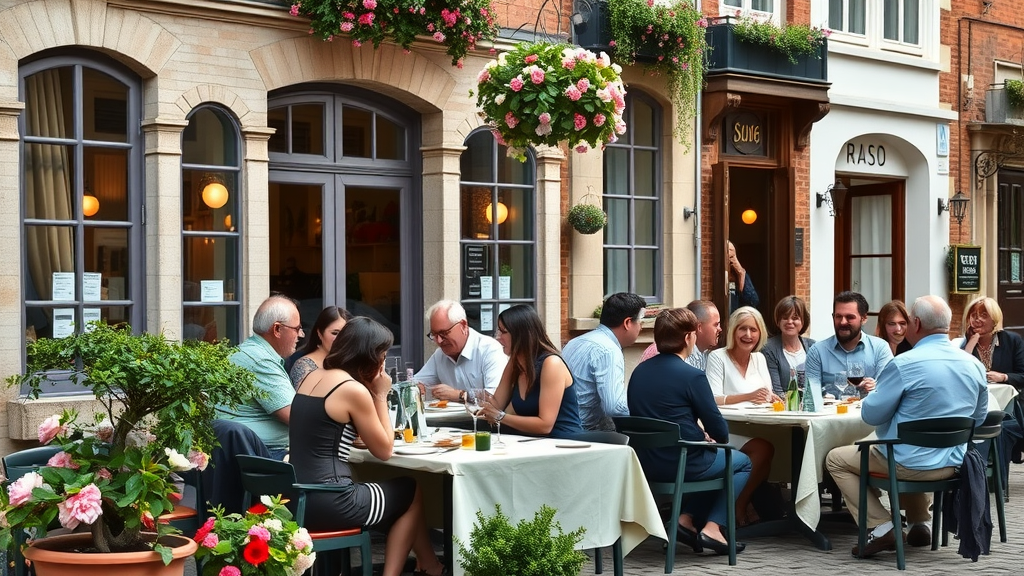 Hoogstraten terras bij restaurant om heerlijk te eten, levendige sfeer