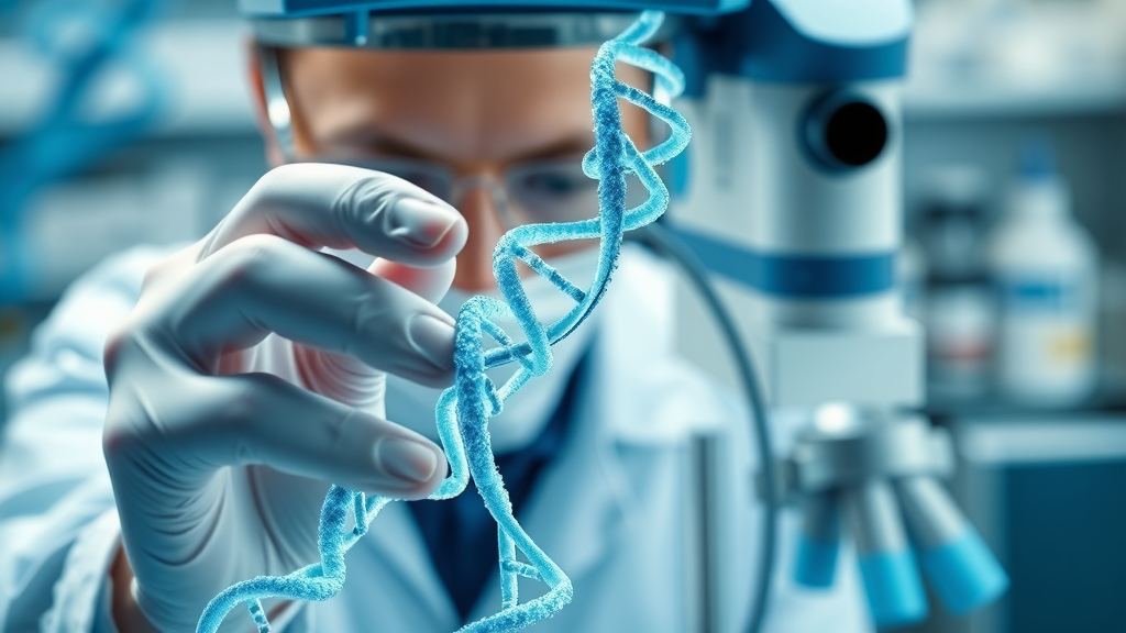 Scientist examining DNA strands and single nucleotide polymorphisms for population genetics in noorder kempen