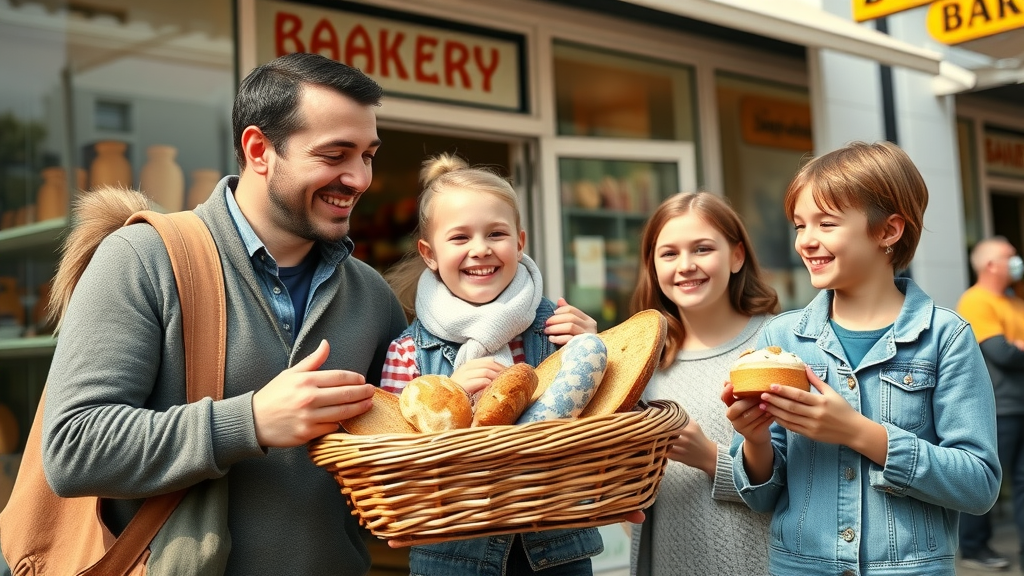 Gezin geniet van producten bij ambachtelijke bakkersbedrijf Hoogstraten