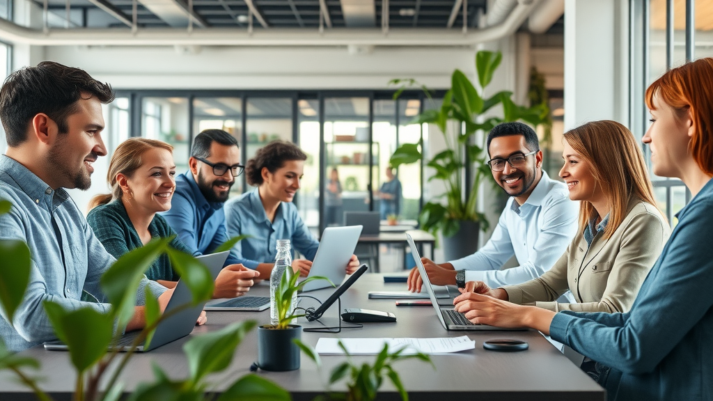 ict betekenis en handarbeid: medewerkers werken samen aan digitale en handwerk prototypes in een moderne kantooromgeving