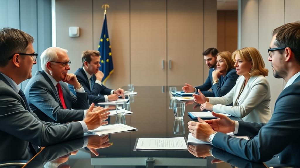 member states collaboration migration trends noorder kempen, EU representatives in meeting, lifelike, photorealistic