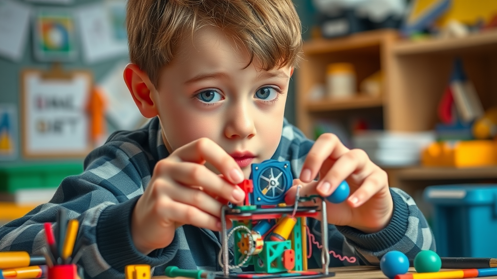 persoonlijke groie in het onderwijs: creatieve leerling werkt aan innovatief STEM-project in kleurrijke makerspace