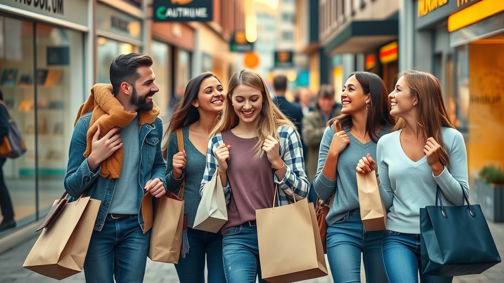 groep vrienden shoppen in hoogstraten belgie winkelstraten met tassen en levendige sfeer
