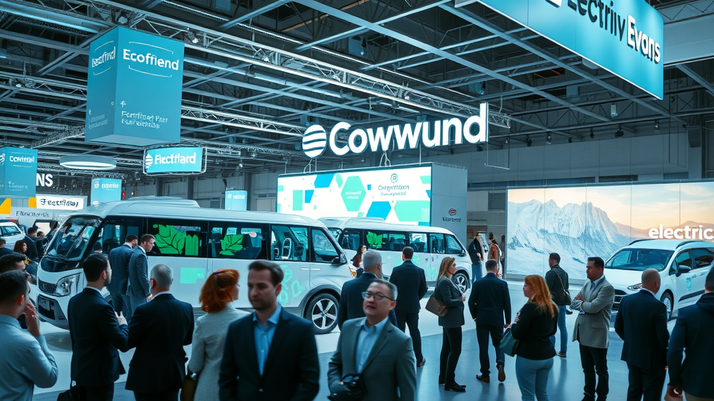 Futuristische beurs met nieuwe elektrische bedrijfswagens en innovaties – groei elektrische wagens en trends