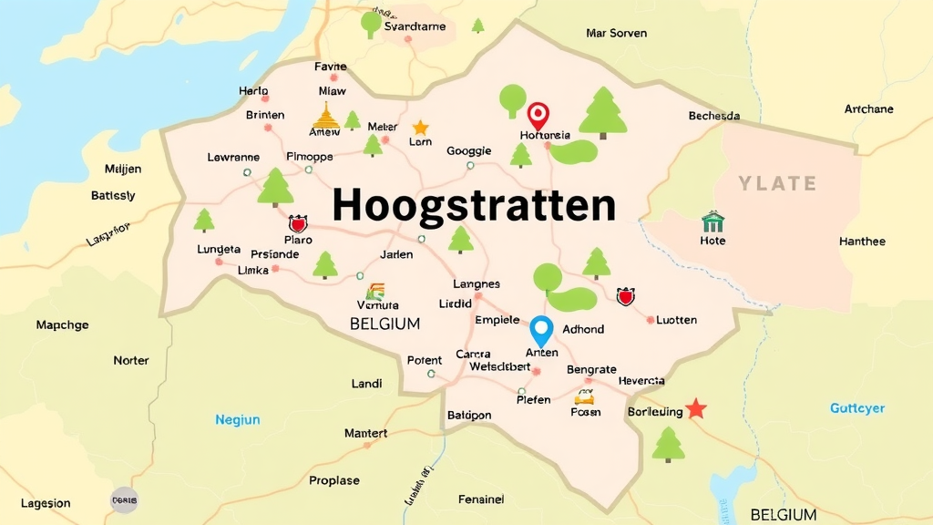 kaart winkels in hoogstraten belgie met kempen regio, duidelijke grenzen en iconen