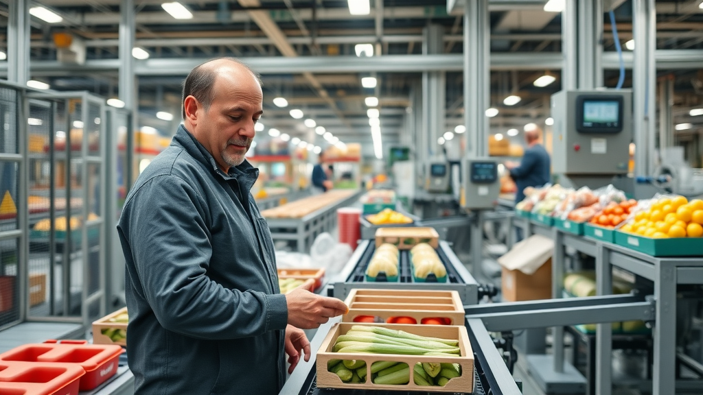 Innovatieve Belgische voedingsindustrie, personeel controleert automatische verpakkingslijn - sectoren industrie in belgië
