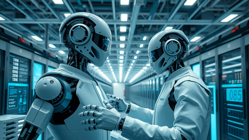 Dynamische Belgische technologische infrastructuur, high-tech robots en werknemers in innovatieve omgeving - technologie industrie in belgië