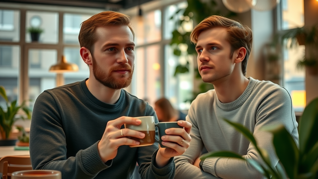 Belgische jonge volwassenen maken checklist woning kopen vs huren in gezellig café, overwegingen, notitieblok, warme sfeer, Photorealistic High Fidelity Lifelike