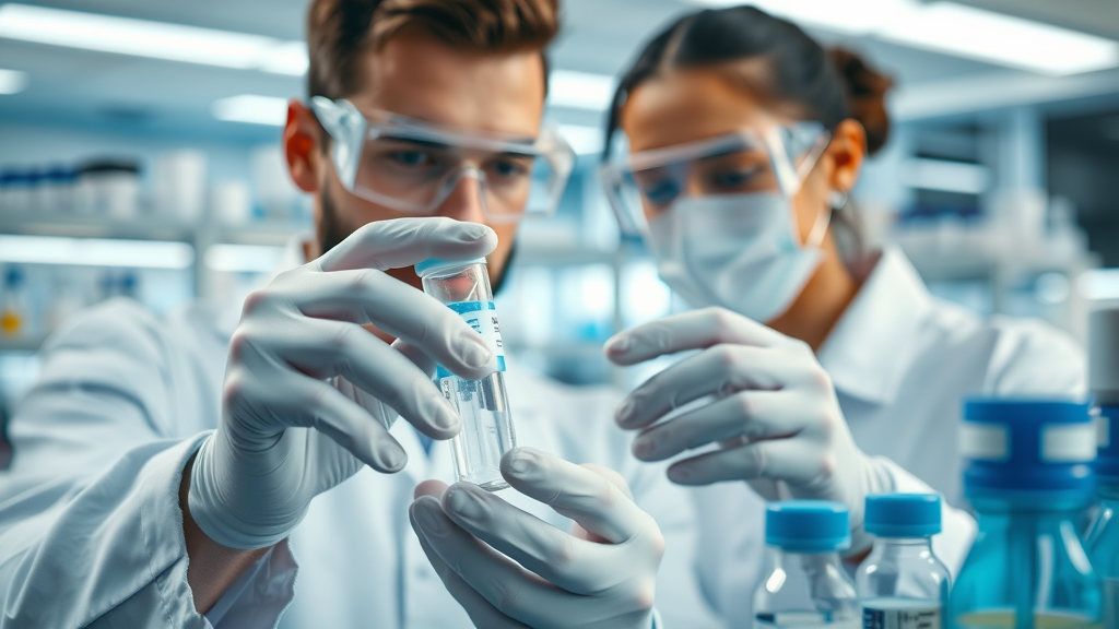 Avancerende Belgische farmaceutische onderzoekers analyseren samples in high-tech lab - farmaceutische industrie belgië