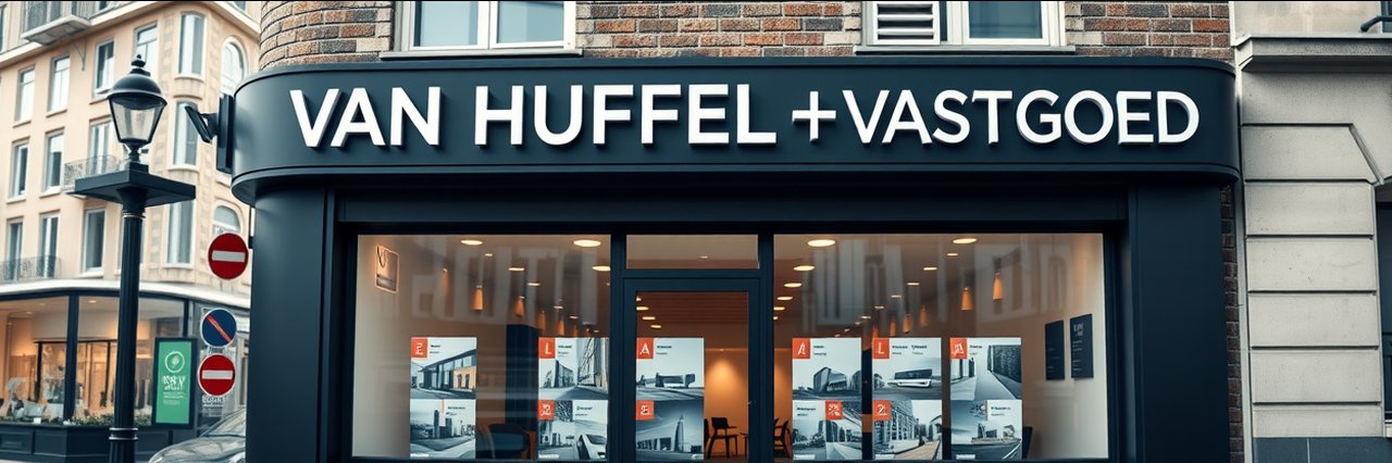 Professionele fotoreportage verkoop van vastgoedkantoor met moderne gevel.