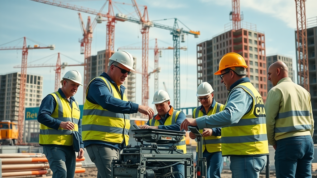 wat is nieuw in de bouwsector - Dynamische bouwplaats in Nederland met moderne veiligheidskleding, teamwerk en bouwmachines.